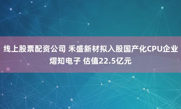 线上股票配资公司 禾盛新材拟入股国产化CPU企业熠知电子 估值22.5亿元